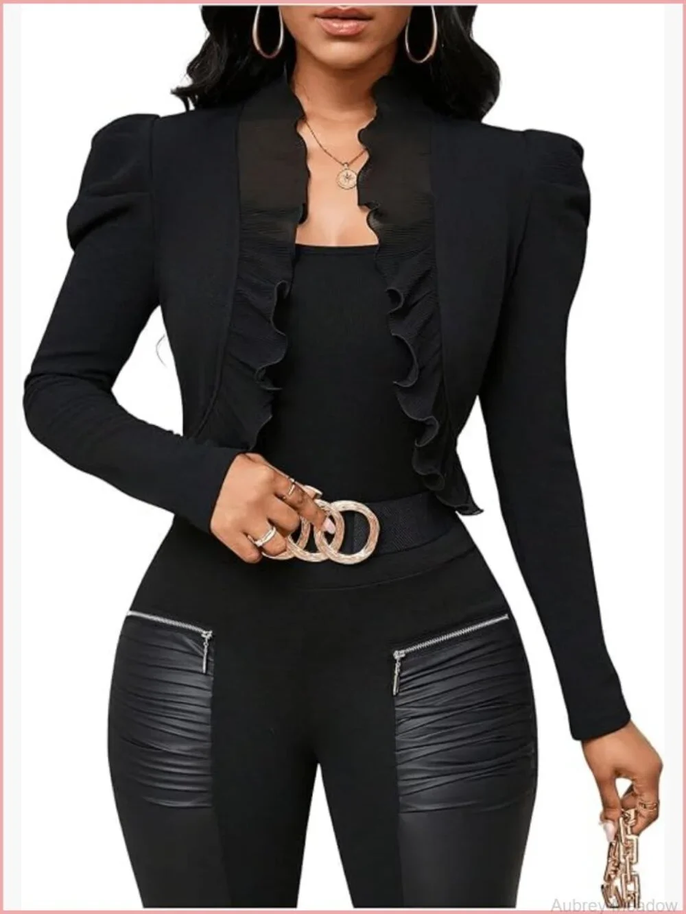 Ruffle Cropped Blazer Jacket Puff Long Sleeve Open Front Bolero